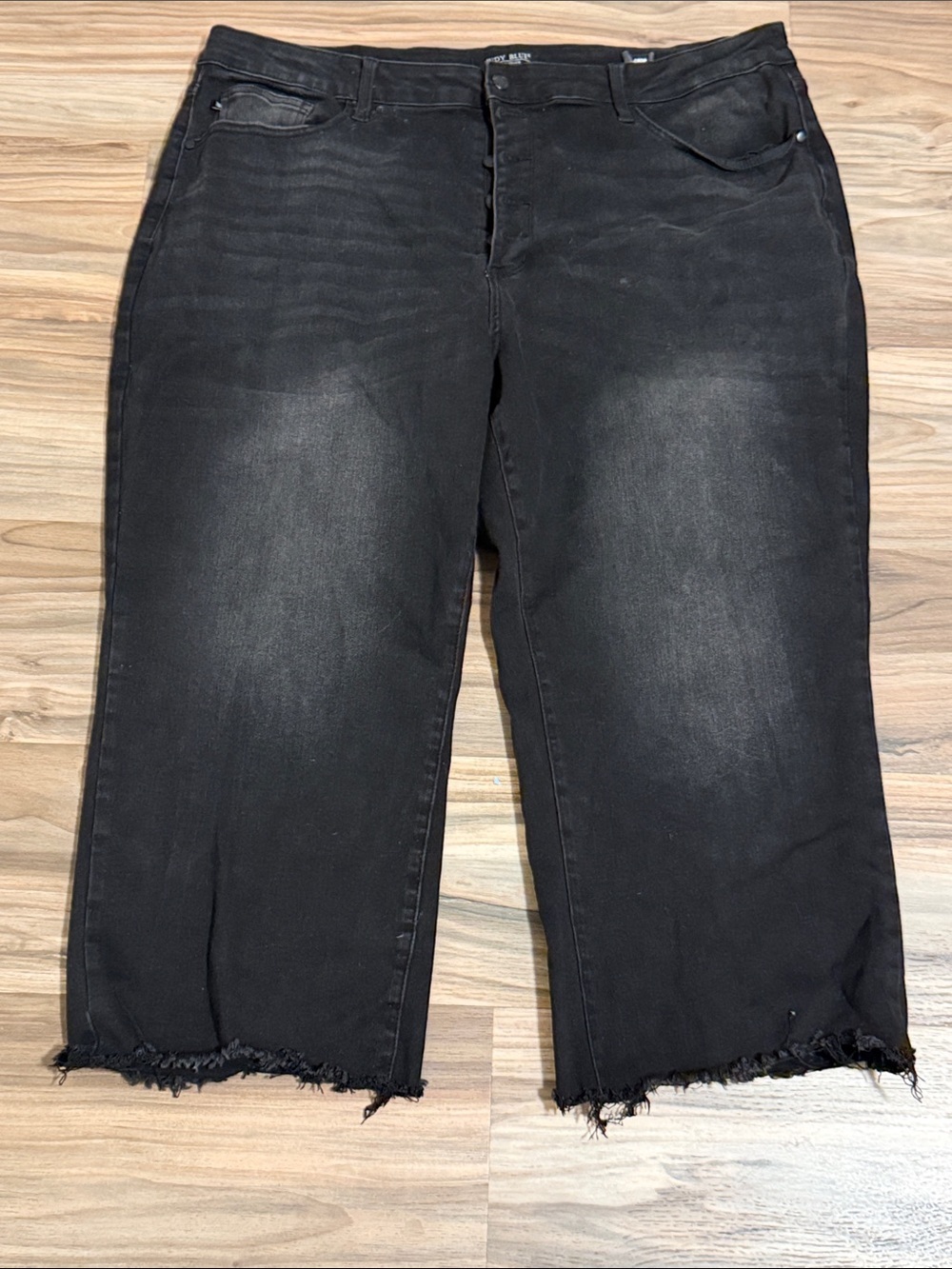 Judy Blue Wide Crop Black Jeans Women's Size 24W Raw Hem High Rise Stretch